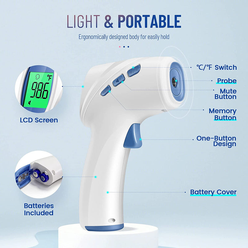 Touchless Thermometer for Adults, Digital Infrared Thermometer Gun with Fever Alarm, Forehead and Object 2 in 1 Mode, Fast Accurate Results (White)