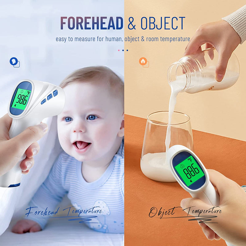 Touchless Thermometer for Adults, Digital Infrared Thermometer Gun with Fever Alarm, Forehead and Object 2 in 1 Mode, Fast Accurate Results (White)