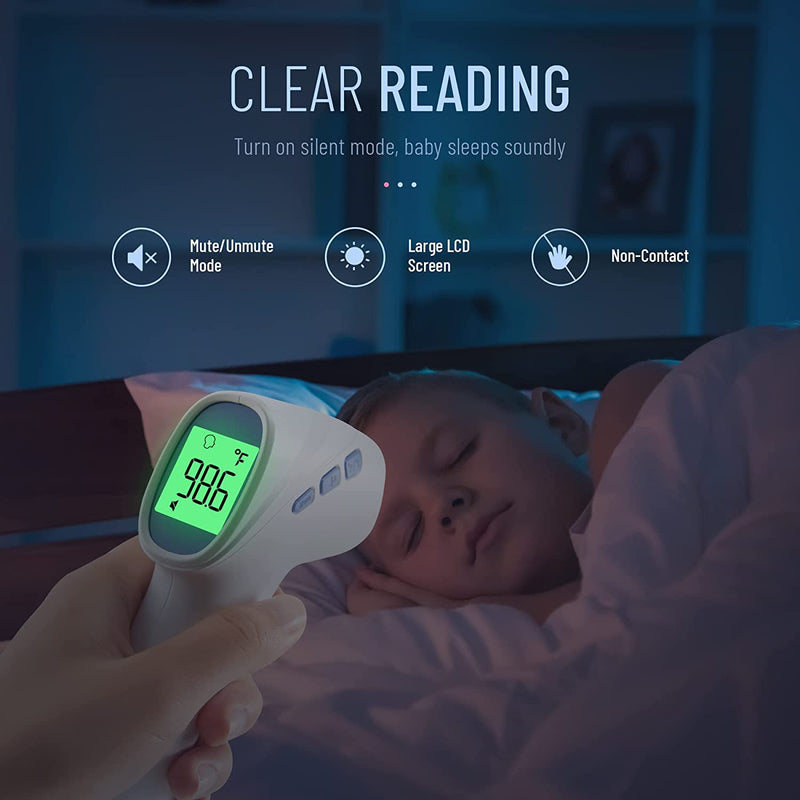 Touchless Thermometer for Adults, Digital Infrared Thermometer Gun with Fever Alarm, Forehead and Object 2 in 1 Mode, Fast Accurate Results (White)