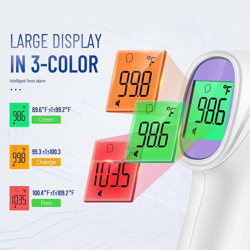 No-Touch Digital Forehead Thermometer, Infrared Thermometer for Adults, Kids & Babies, 1 Second Measurement, Fever Alert and 35 Sets Memory, Purple