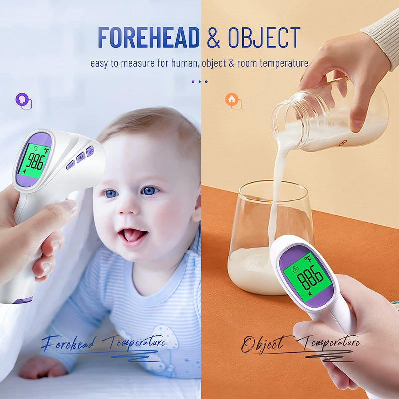 No-Touch Digital Forehead Thermometer, Infrared Thermometer for Adults, Kids & Babies, 1 Second Measurement, Fever Alert and 35 Sets Memory, Purple