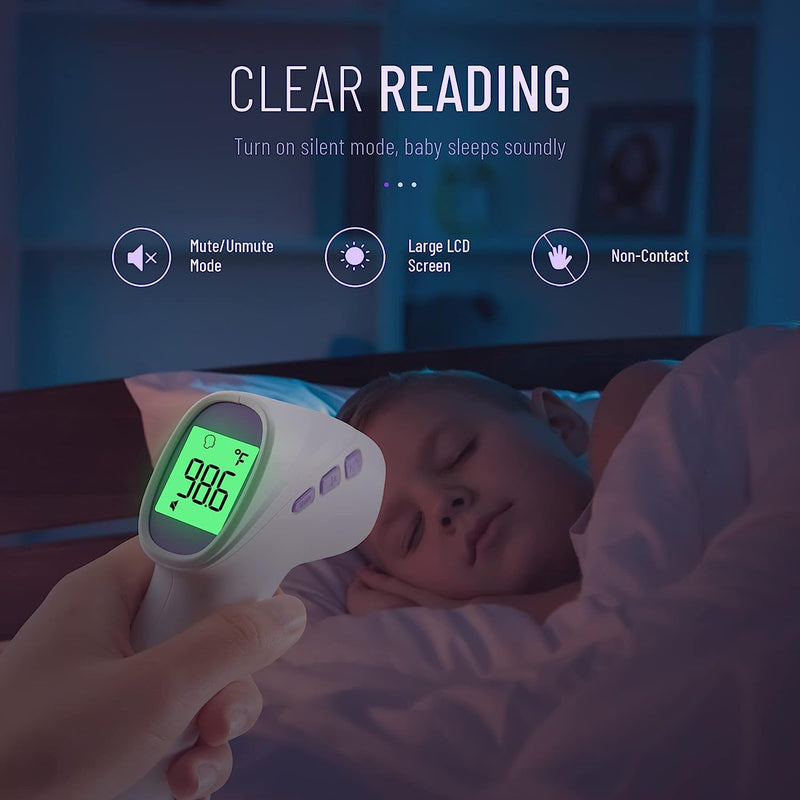 No-Touch Digital Forehead Thermometer, Infrared Thermometer for Adults, Kids & Babies, 1 Second Measurement, Fever Alert and 35 Sets Memory, Purple