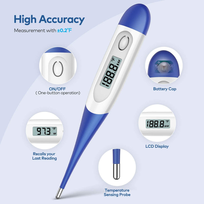 Thermometer for Adults, Digital Oral Thermometer for Fever, Basal Thermometer with 10 Seconds Fast Reading Dark Blue