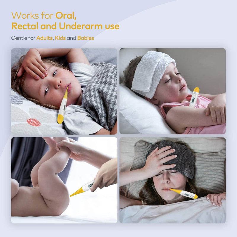 Thermometer for Adults, Digital Oral Thermometer for Fever with 10 Seconds Fast Reading (Yellow)