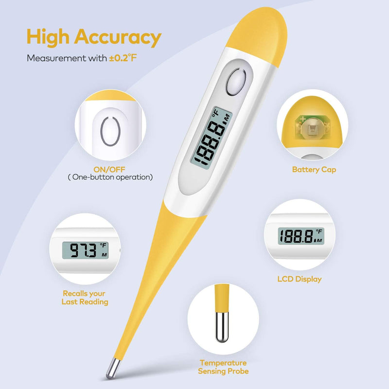 Thermometer for Adults, Digital Oral Thermometer for Fever with 10 Seconds Fast Reading (Yellow)
