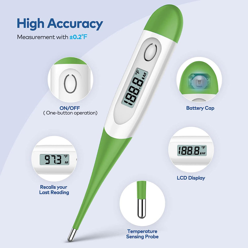 Thermometer for Adults, Digital Oral Thermometer for Fever with 10 Seconds Fast Reading (Green)