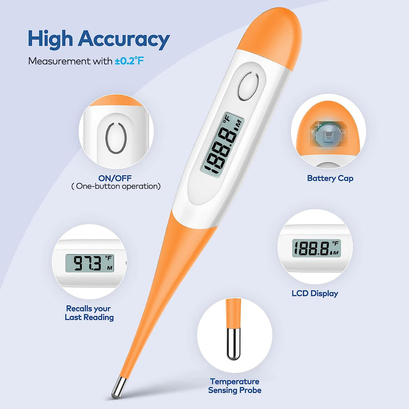 Thermometer for Adults, Digital Oral Thermometer for Fever with 10 Seconds Fast Reading (Orange)