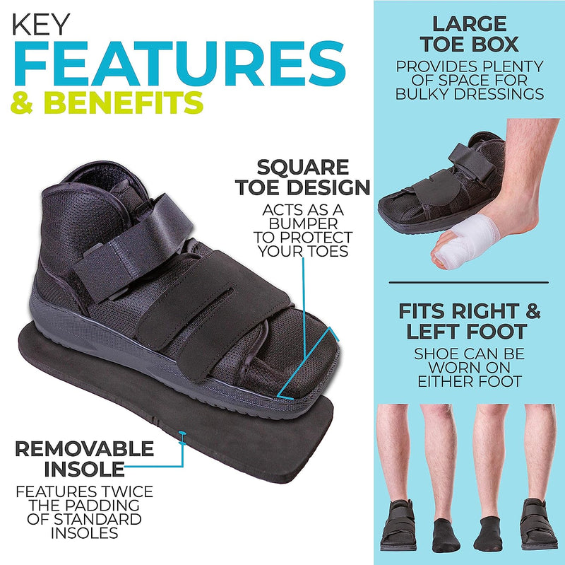 Closed Toe Medical Walking Shoe - Lightweight Surgical Foot Protection Cast Boot with Adjustable Straps