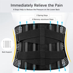 Back Braces for Lower Back Pain Relief with 6 Stays, Breathable Back Support Belt for Men/Women for work , Anti-skid lumbar support belt