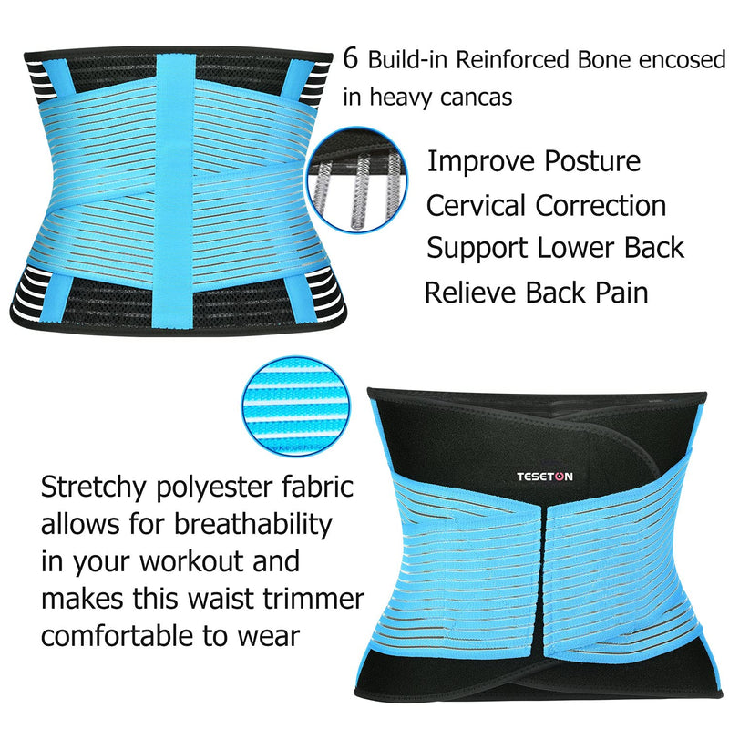 Back Support Brace Belt for Men & Women, Breathable Lumbar Support Belt, scoliosis back brace, Waist Relax Lower Back Pain & Sciatica Pain Relief with 6 reinforced Bones Blue