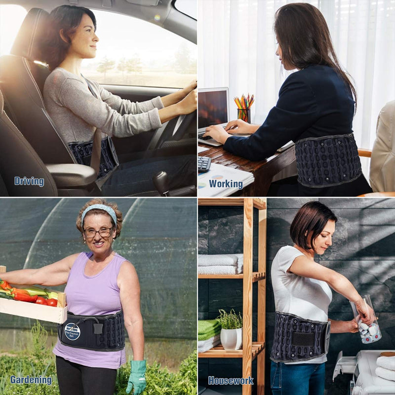 Decompression Back Belt for Lower Back Pain Relief- Spine Reset Device Lumbar Support for Lifting, One Size Fits 29-49 Waist Blue