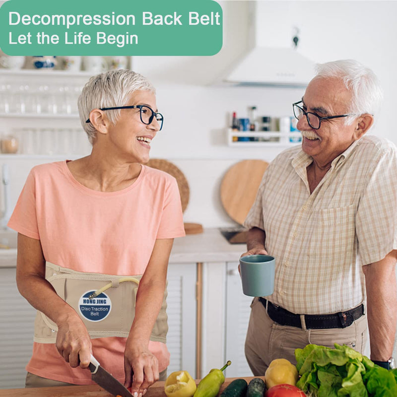 Decompression Back Belt for Lower Back Pain Relief- Spine Reset Device Lumbar Support for Lifting, One Size Fits 29-49 Waist Beige