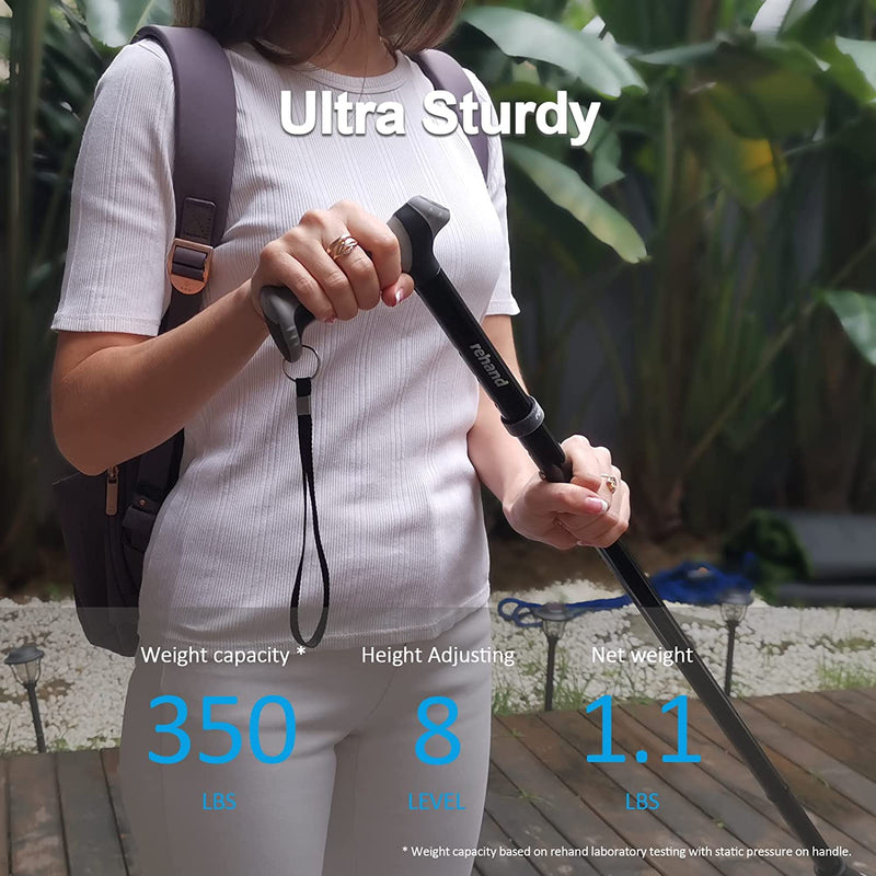 All Terrain Walking Cane, Colorful Foldable Walking Sticks for Seniors & Adults, Pivot Tip and Heavy Duty Mobility Aid, Collapsible Cane for Men & Women,Natural Black