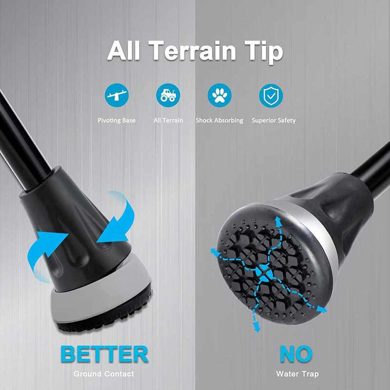 All Terrain Walking Cane, Colorful Foldable Walking Sticks for Seniors & Adults, Pivot Tip and Heavy Duty Mobility Aid, Collapsible Cane for Men & Women,Natural Black