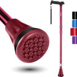 All Terrain Walking Cane, Colorful Foldable Walking Sticks for Seniors & Adults, Pivot Tip and Heavy Duty Mobility Aid, Collapsible Cane for Men & Women,Passion Red