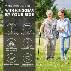 Walking Cane for Women & Men, Lightweight & Sturdy Offset Walking Stick, Walking cane with Autonomous Standing, Large Quad Base Cane for Seniors,Black