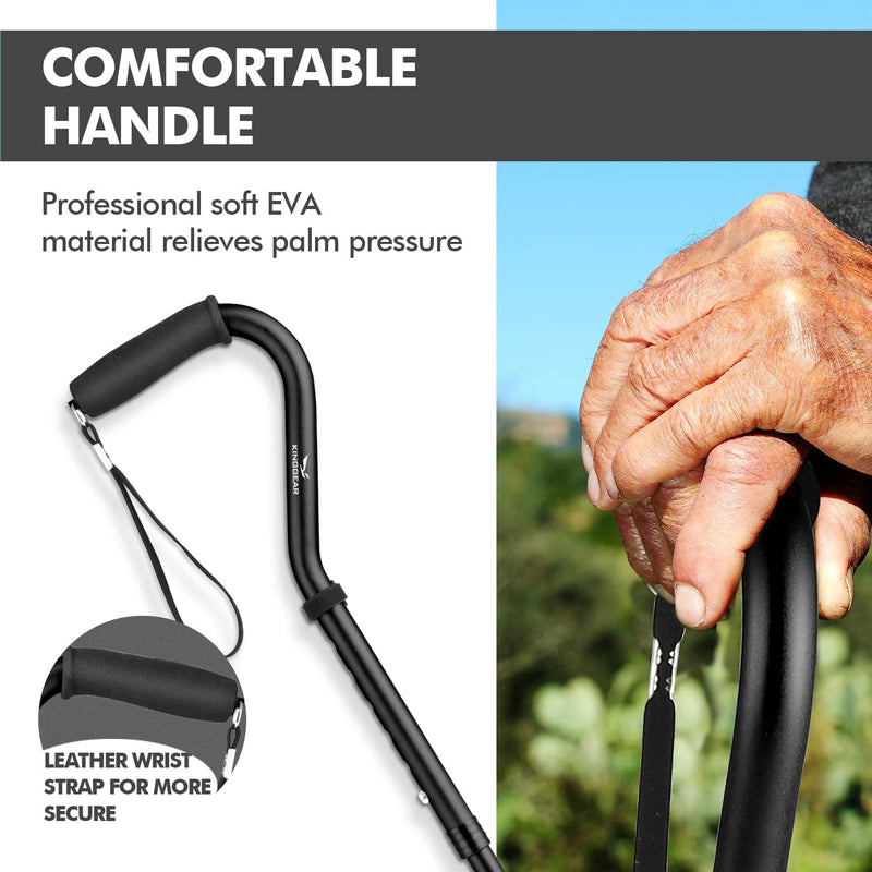 Walking Cane for Women & Men, Lightweight & Sturdy Offset Walking Stick, Walking cane with Autonomous Standing, Large Quad Base Cane for Seniors,Black