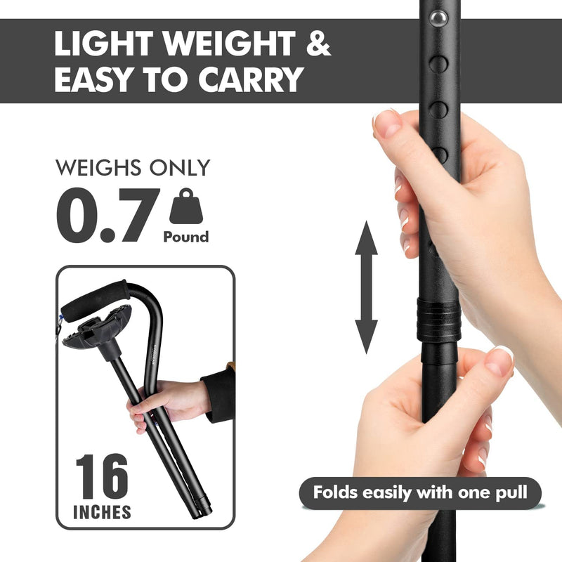 Walking Cane for Women & Men, Lightweight & Sturdy Offset Walking Stick, Walking cane with Autonomous Standing, Large Quad Base Cane for Seniors,Black