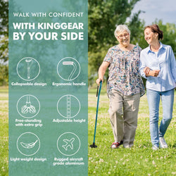 Walking Cane for Women & Men, Lightweight & Sturdy Offset Walking Stick, Walking cane with Autonomous Standing, Large Quad Base Cane for Seniors,Blue