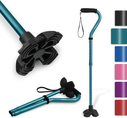 Walking Cane for Women & Men, Lightweight & Sturdy Offset Walking Stick, Walking cane with Autonomous Standing, Large Quad Base Cane for Seniors,Blue