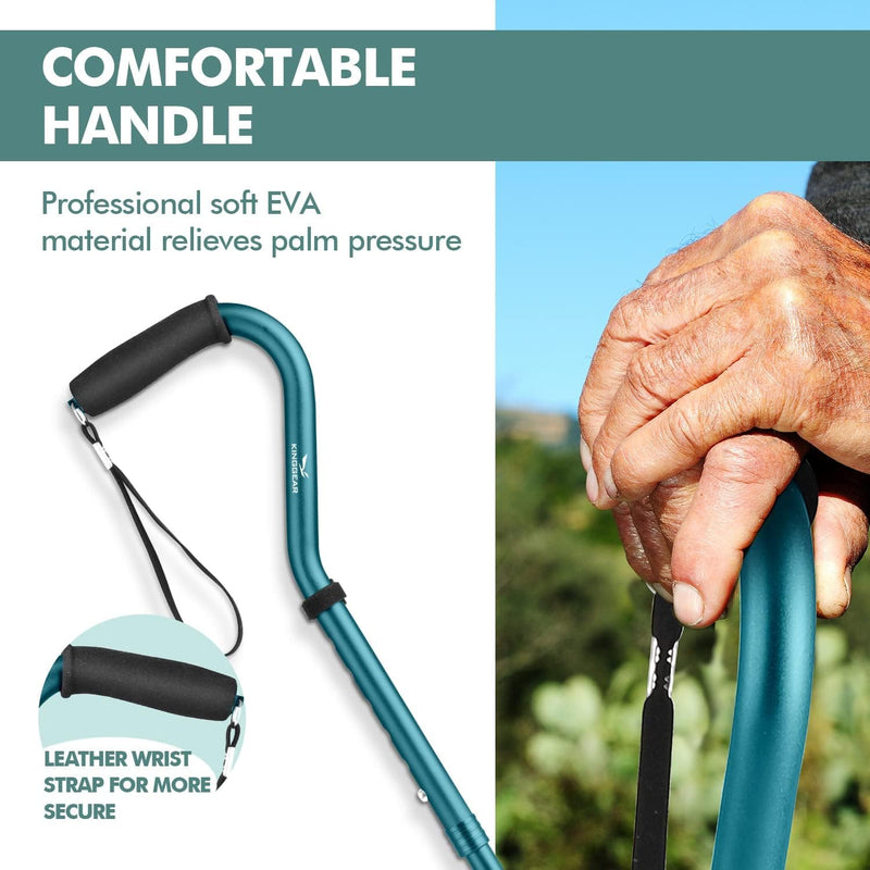 Walking Cane for Women & Men, Lightweight & Sturdy Offset Walking Stick, Walking cane with Autonomous Standing, Large Quad Base Cane for Seniors,Blue