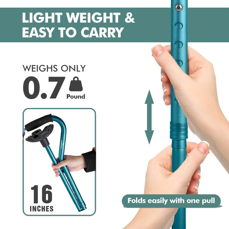 Walking Cane for Women & Men, Lightweight & Sturdy Offset Walking Stick, Walking cane with Autonomous Standing, Large Quad Base Cane for Seniors,Blue
