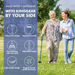 Walking Cane for Women & Men, Lightweight & Sturdy Offset Walking Stick, Walking cane with Autonomous Standing, Large Quad Base Cane for Seniors,Dark Blue