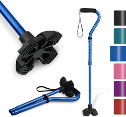 Walking Cane for Women & Men, Lightweight & Sturdy Offset Walking Stick, Walking cane with Autonomous Standing, Large Quad Base Cane for Seniors,Dark Blue