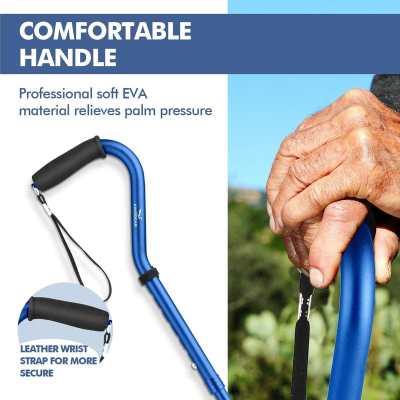 Walking Cane for Women & Men, Lightweight & Sturdy Offset Walking Stick, Walking cane with Autonomous Standing, Large Quad Base Cane for Seniors,Dark Blue