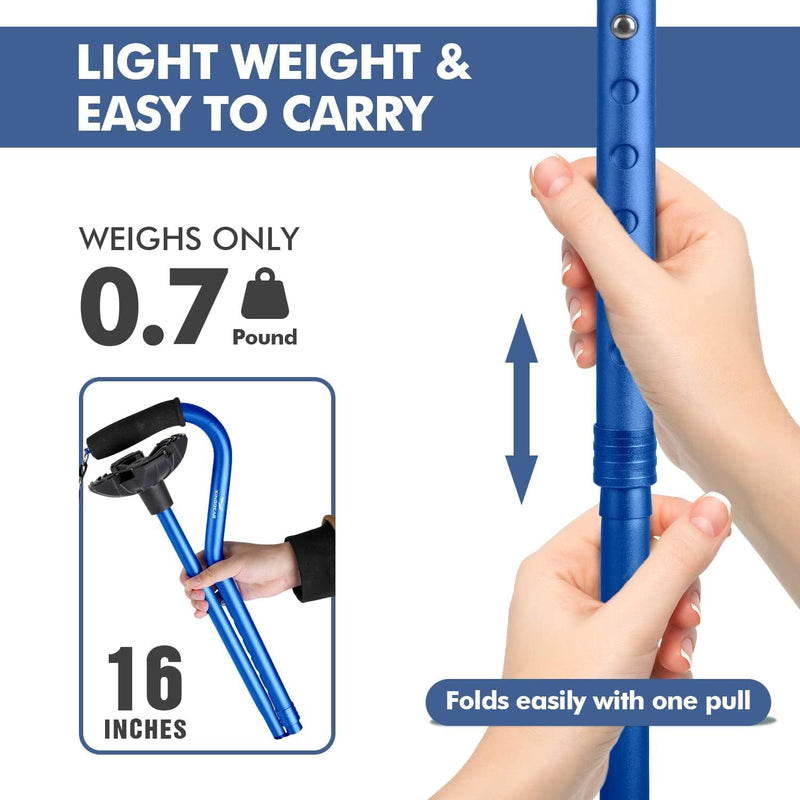 Walking Cane for Women & Men, Lightweight & Sturdy Offset Walking Stick, Walking cane with Autonomous Standing, Large Quad Base Cane for Seniors,Dark Blue