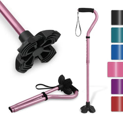 Walking Cane for Women & Men, Lightweight & Sturdy Offset Walking Stick, Walking cane with Autonomous Standing, Large Quad Base Cane for Seniors,Pink