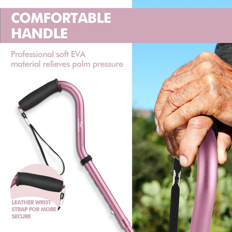 Walking Cane for Women & Men, Lightweight & Sturdy Offset Walking Stick, Walking cane with Autonomous Standing, Large Quad Base Cane for Seniors,Pink