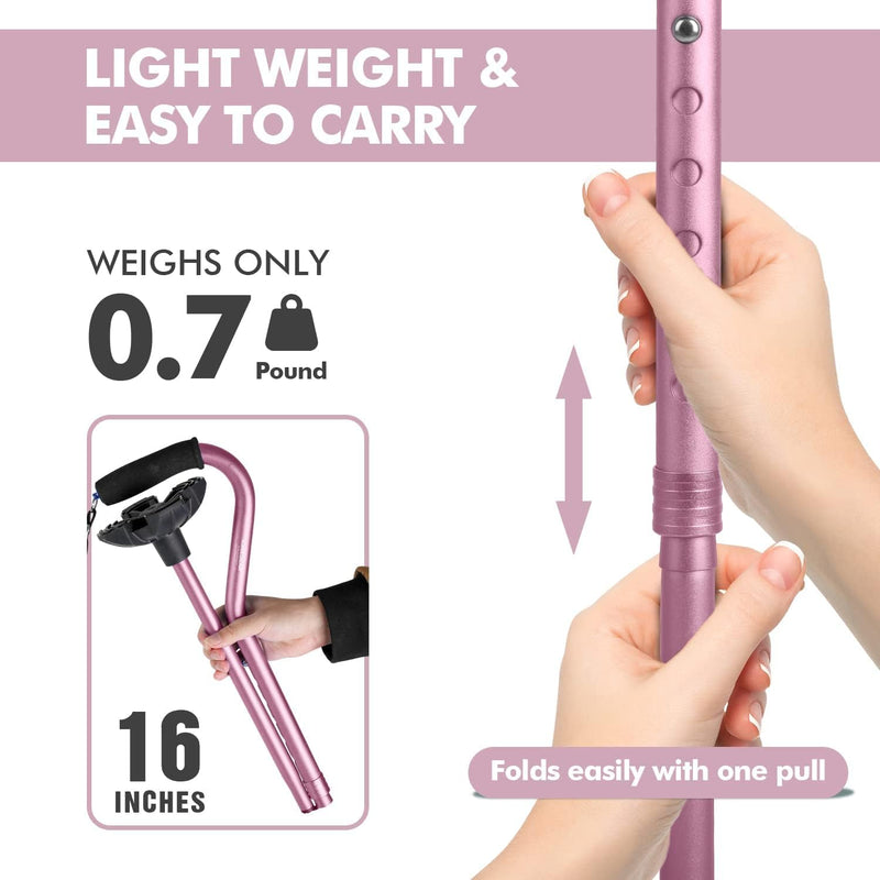 Walking Cane for Women & Men, Lightweight & Sturdy Offset Walking Stick, Walking cane with Autonomous Standing, Large Quad Base Cane for Seniors,Pink