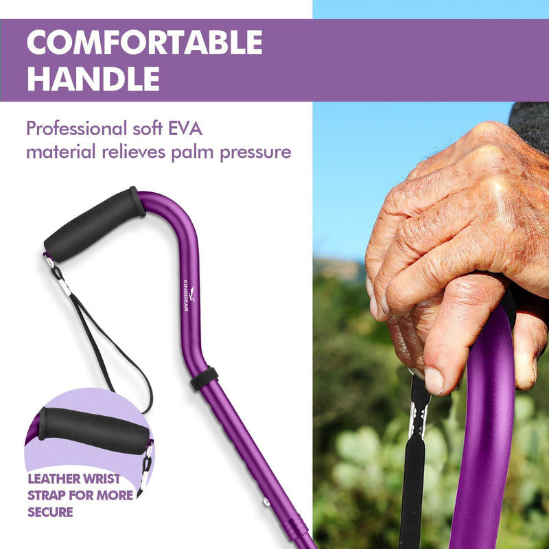 Walking Cane for Women & Men, Lightweight & Sturdy Offset Walking Stick, Walking cane with Autonomous Standing, Large Quad Base Cane for Seniors,Purple