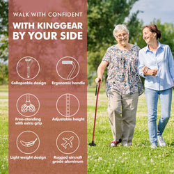 Walking Cane for Women & Men, Lightweight & Sturdy Offset Walking Stick, Walking cane with Autonomous Standing, Large Quad Base Cane for Seniors,Red