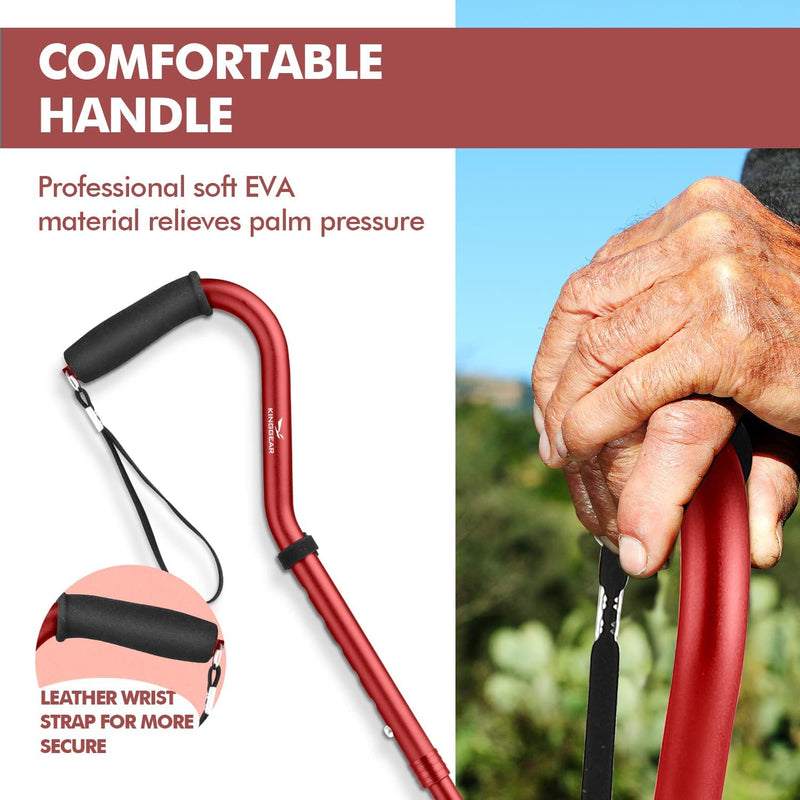 Walking Cane for Women & Men, Lightweight & Sturdy Offset Walking Stick, Walking cane with Autonomous Standing, Large Quad Base Cane for Seniors,Red