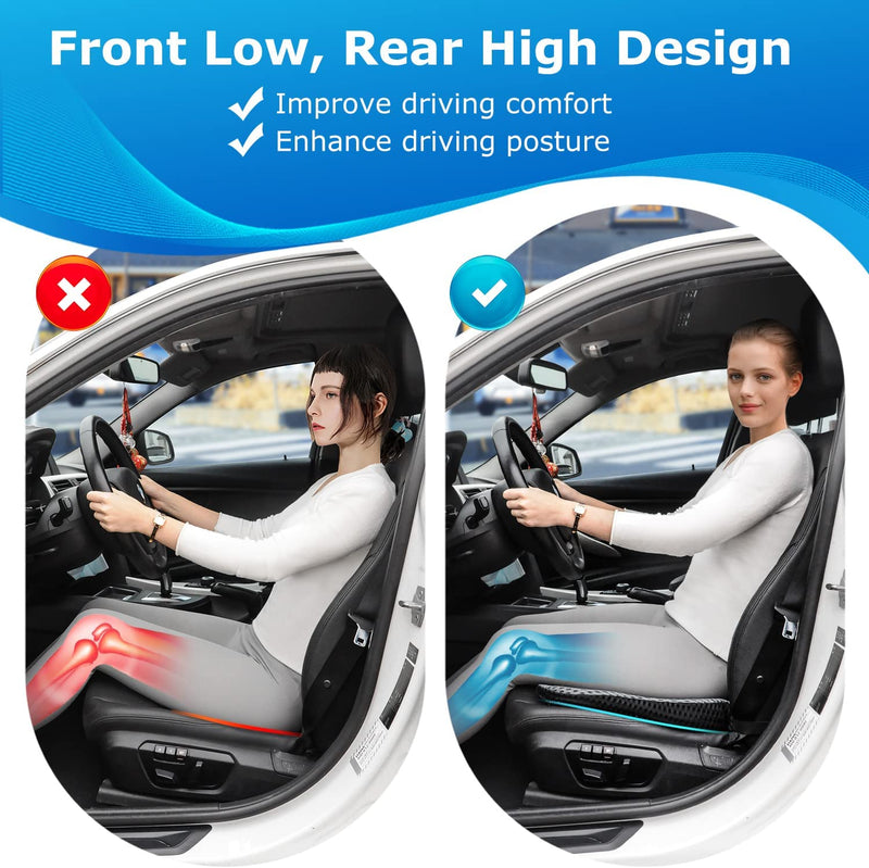 Wedge Seat Cushion for Car Seat Driver/Passenger- Wedge Car Seat Cushions for Driving Improve Vision/Posture - Memory Foam Car Seat Cushion for Hip Pain (Mesh Cover,Gray)