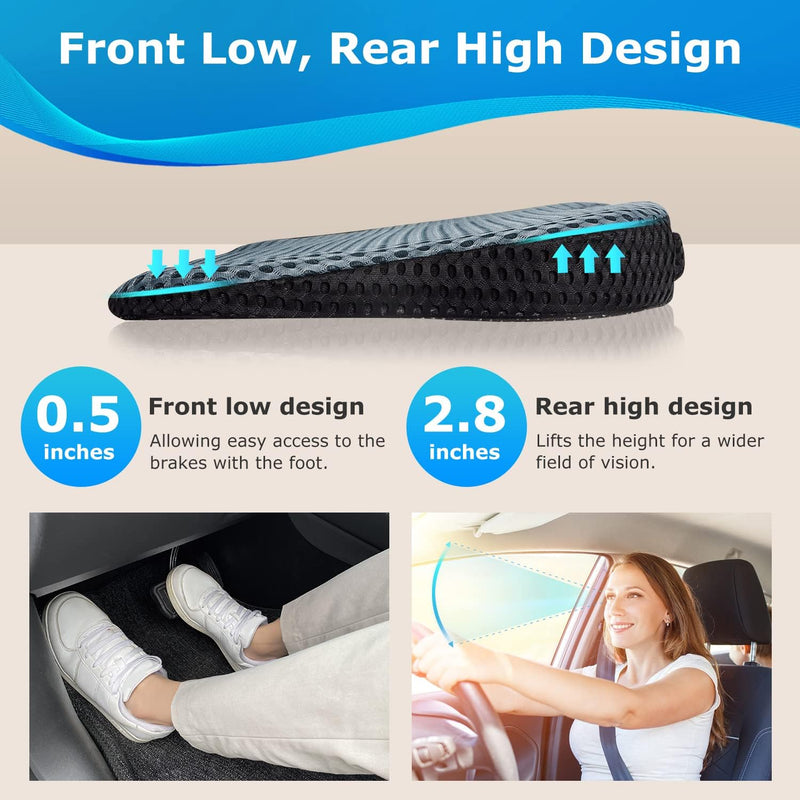 Wedge Seat Cushion for Car Seat Driver/Passenger- Wedge Car Seat Cushions for Driving Improve Vision/Posture - Memory Foam Car Seat Cushion for Hip Pain (Mesh Cover,Gray)