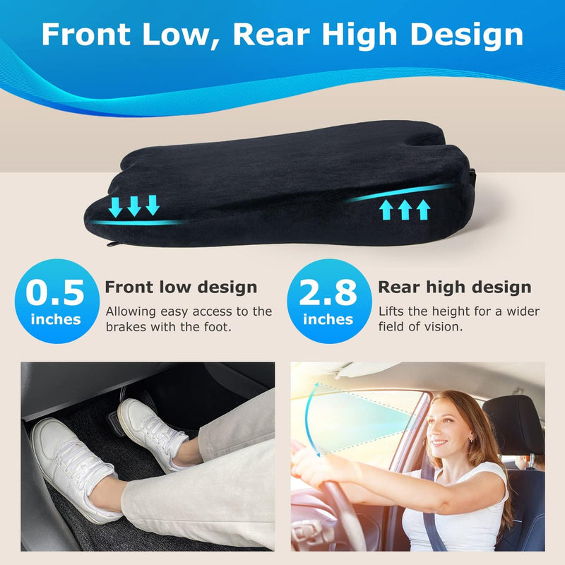 Wedge Seat Cushion for Car Seat Driver/Passenger- Wedge Car Seat Cushions for Driving Improve Vision/Posture - Memory Foam Chair Cushion (Velvet Cover,Black)