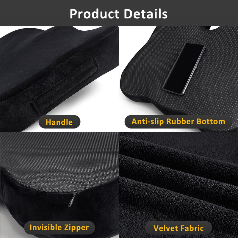 Large Office Chair Cushions/Chair Pads with Thick Memory Foam - Luxurious Comfort and Support for Extended Sitting (Velvet Cover, Black)