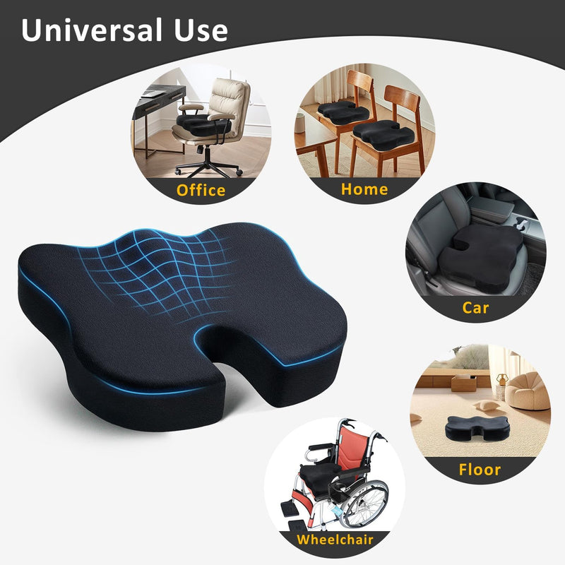 Large Office Chair Cushions/Chair Pads with Thick Memory Foam - Luxurious Comfort and Support for Extended Sitting (Velvet Cover, Black)