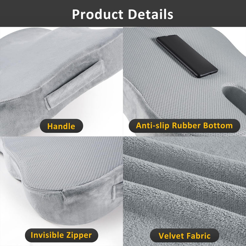 Large Seat Cushion/Lifting Cushions with Thick Memory Foam - Luxurious Comfort and Support for Extended Sitting (Velvet Cover, Gray)