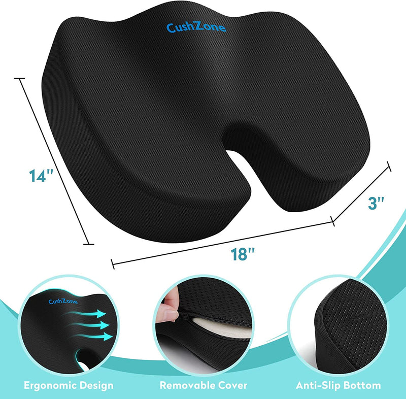Gel Seat Cushion for All-Day Sitting - Back, Sciatica, Coccyx Tailbone Pain Relief Cushion - Ergonomic Seat Cushion for Office Chairs, Car Seat, Gaming Chair - Black