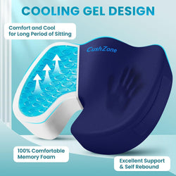 Gel Seat Cushion Office Chair Cushion for All-Day Sitting - Back, Sciatica, Coccyx Tailbone Pain Relief Cushion - Ergonomic Seat Cushion for Office Chairs, Car Seat, Gaming Chair - Blue