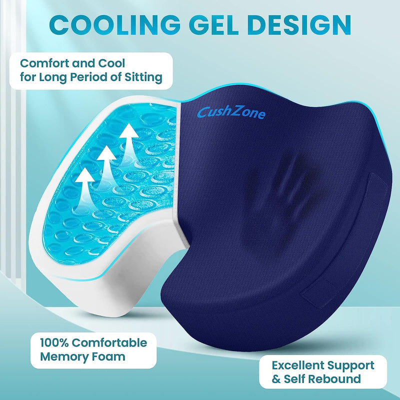 Gel Seat Cushion Office Chair Cushion for All-Day Sitting - Back, Sciatica, Coccyx Tailbone Pain Relief Cushion - Ergonomic Seat Cushion for Office Chairs, Car Seat, Gaming Chair - Blue