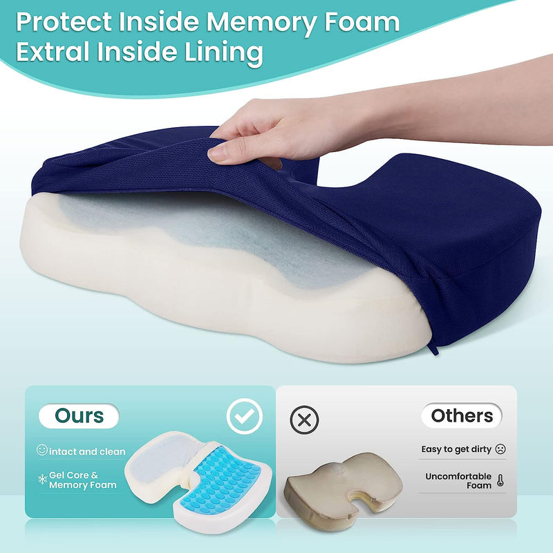 Gel Seat Cushion Office Chair Cushion for All-Day Sitting - Back, Sciatica, Coccyx Tailbone Pain Relief Cushion - Ergonomic Seat Cushion for Office Chairs, Car Seat, Gaming Chair - Blue