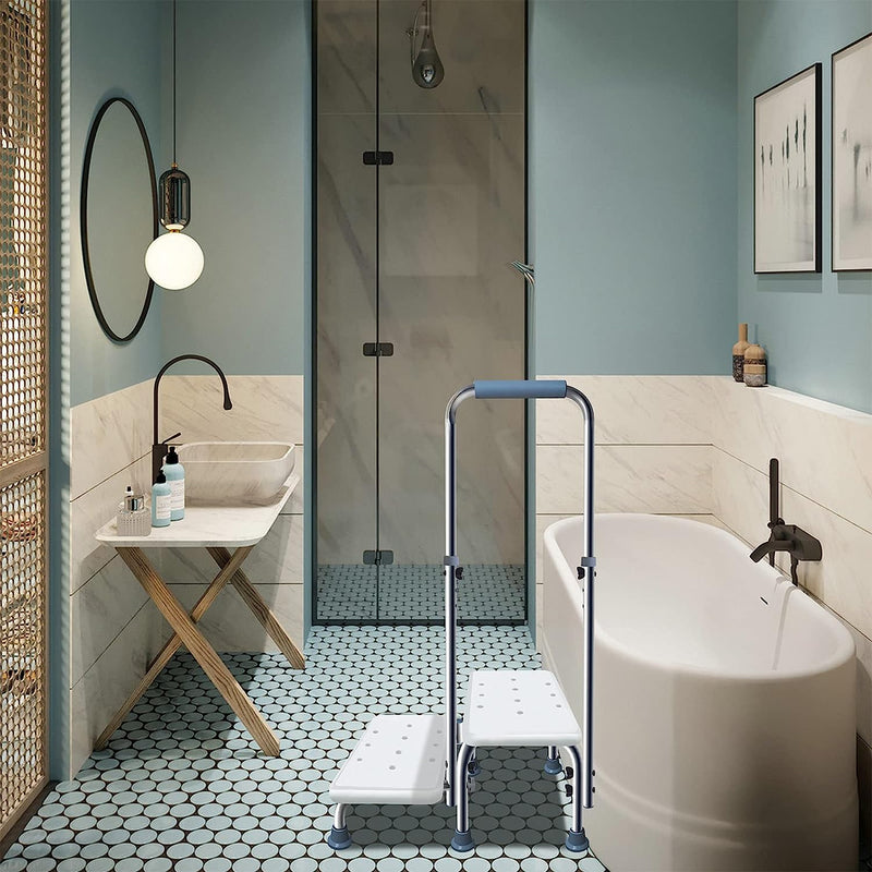 Step Stool with Handle and Non-Skid Platform, Heavy Duty 2 Steps Medical Foot Stool for Adult, Seniors, Handicap Holds up to 350 lbs