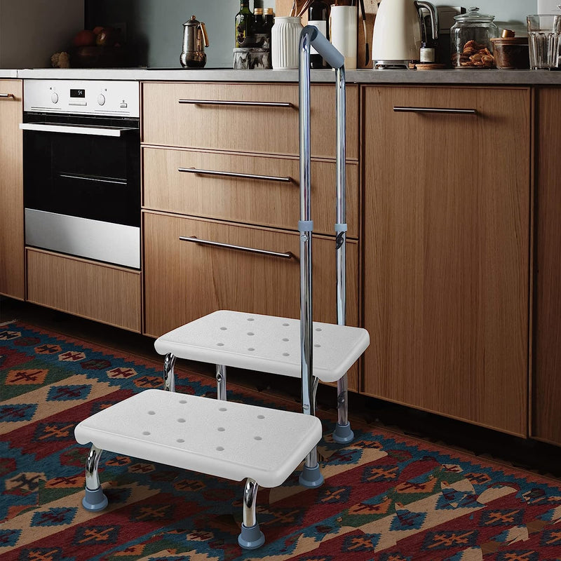 Step Stool with Handle and Non-Skid Platform, Heavy Duty 2 Steps Medical Foot Stool for Adult, Seniors, Handicap Holds up to 350 lbs