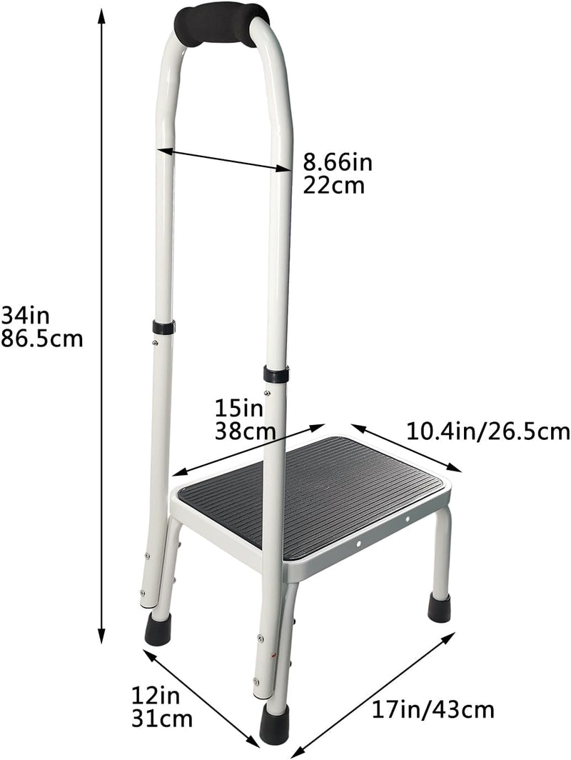 Step Stool with Handle for Ederly,Sturdy and Lightweight Stool with Anti-Skid Platform,Easy Assmbly,Safely Supports up to 350 Pounds with 9.5 Inch
