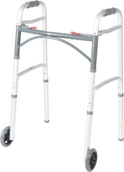 Standard Walkers Deluxe 2-Button Folding Walker with Wheels Sales & Deals Health & Household